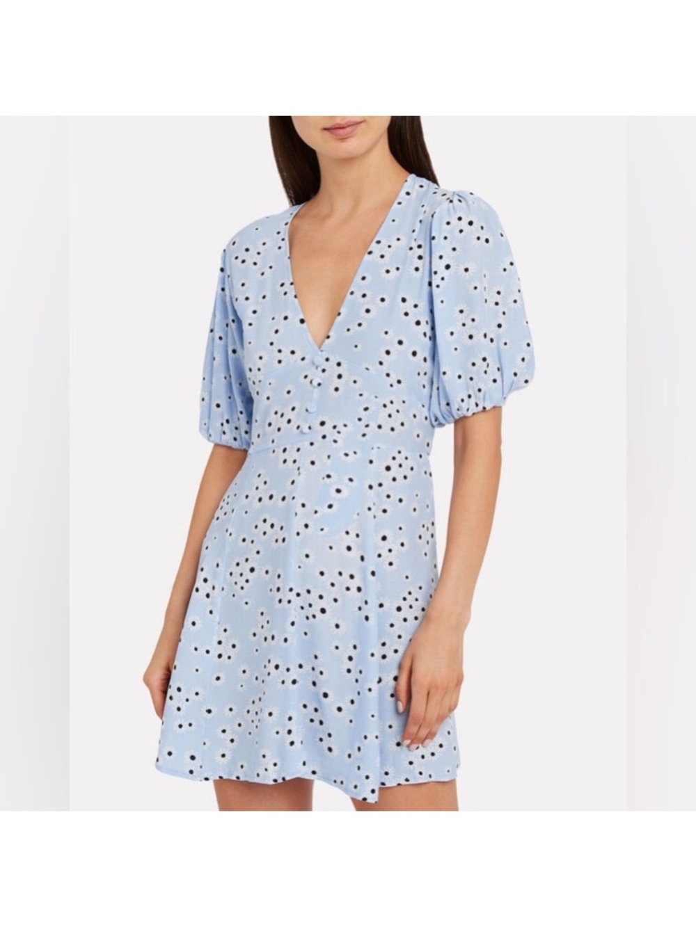 Faithfull The Brand Ilia Fit Flare Dress Riviera Essa Floral Blue Medium NWT